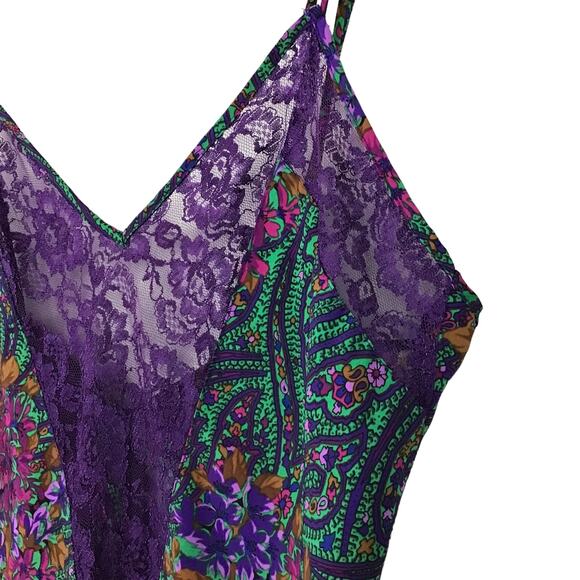 VTG Victoria's Secret Gold Label Lace Paisley Satin Print Nightgown Lingerie L - Picture 3 of 9